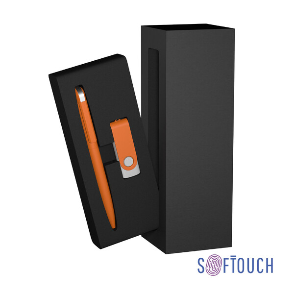 Набор ручка + флеш-карта 16 Гб в футляре, покрытие soft touch оранжев
