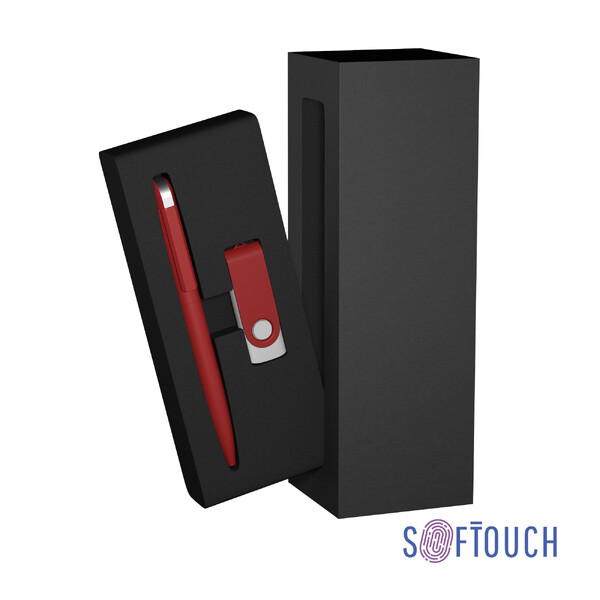 Набор ручка + флеш-карта 16 Гб в футляре, покрытие soft touch красн