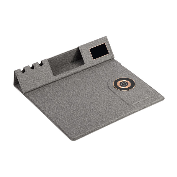 Настольная складная подставка "Cool Mat" с беспроводным (15W) ЗУ, сенсорной подсветкой логотипа, функцией MagSafe и ковриком для мыши сер