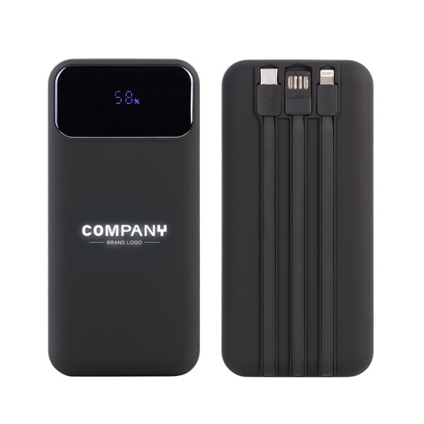 Зарядное (22.5W) устройство "Top Grade SOFTTOUCH" 20000 mAh с подсветкой логотипа, встроенными кабелями и цифровым индикатором заряда черн