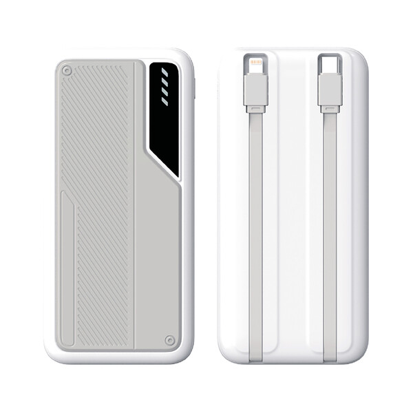 Зарядное устройство "Connect" 10000 mAh со встроенными Type-C/Lightning кабелями белый с серым