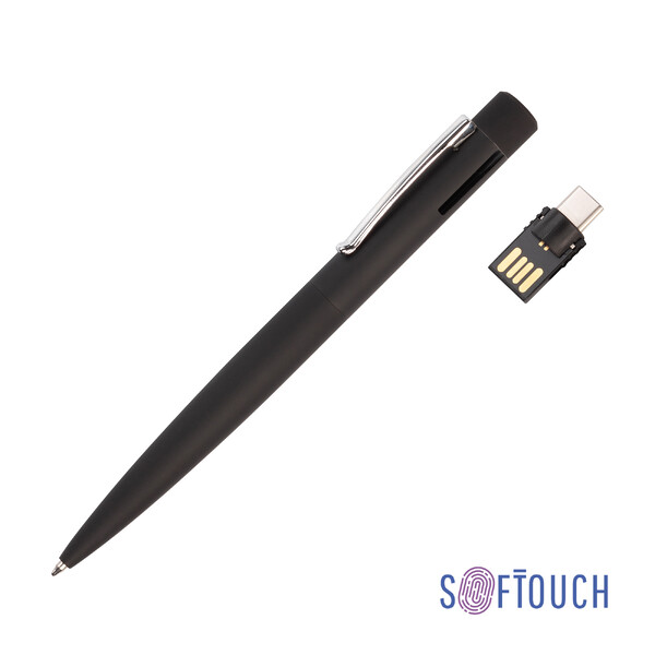 Ручка шариковая "Secret" с флеш-картой OTG 32Gb (USB2.0/Type-C), покрытие soft touch черн