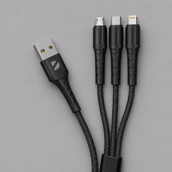 Дата-кабель Armor 3 в 1: micro USB, USB-C, Ligthning, 1.2м, черный, Deppa