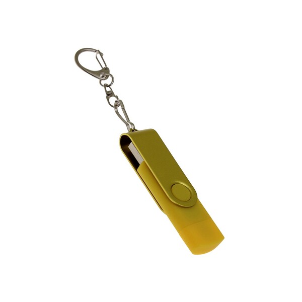 USB-флешка на 16 Гб 2 в 1 поворотный механизм, c дополнительным разъемом Type-C с одноцветным металлическим клипом, желтый