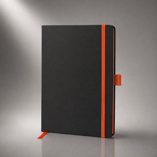 Блокнот "ColorNote Black", твердая обложка A5, 80 листов, черный с оранжевым