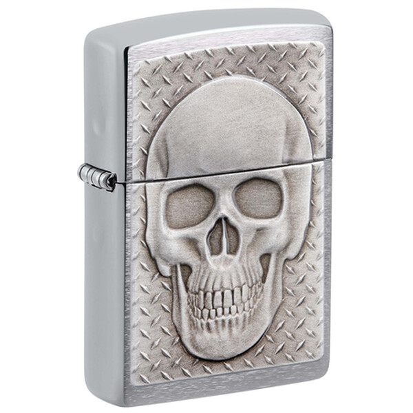 Зажигалка Zippo Skull Design с покрытием Brushed Chrome, латунь/сталь, серебристая, 38x13x57 мм