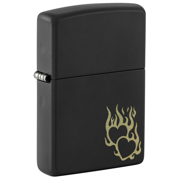 Зажигалка Zippo Fire Heart с покрытием Black Matte, латунь/сталь, черная, матовая, 38x13x57 мм