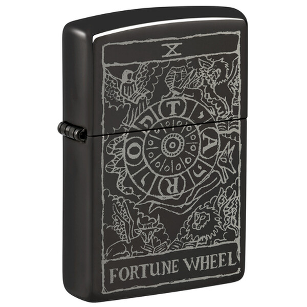 Зажигалка ZIPPO Wheel Of Fortune с покрытием High Polish Black, латунь/сталь, черная, глянцевая, 38x