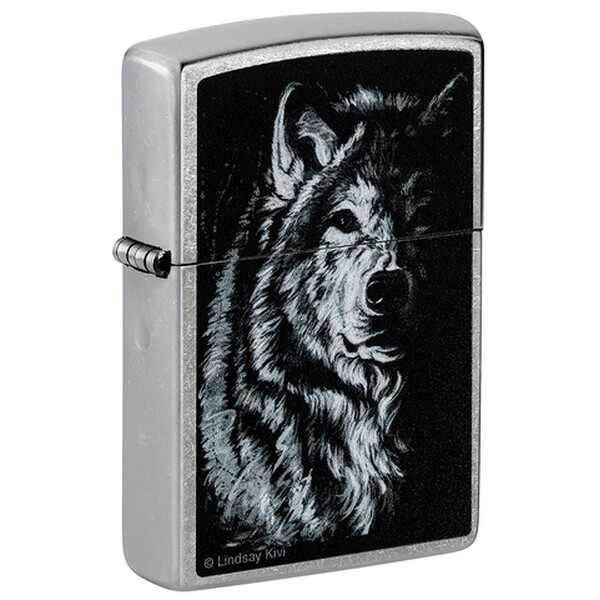 Зажигалка ZIPPO Shadow Wolf с покрытием Street Chrome, латунь/сталь, серебристая, матовая, 38x13x57