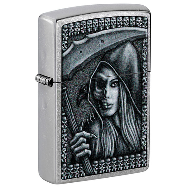 Зажигалка Zippo Grim Beauty, латунь, серебристая, матовая, 38x13x57 мм