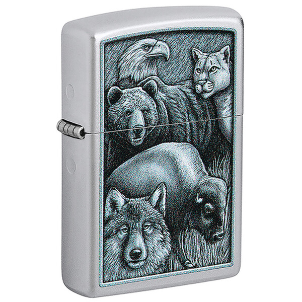 Зажигалка ZIPPO Animal Kingdom Design с покрытием Satin Chrome, латунь/сталь, серебристая, матовая,