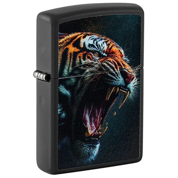 Зажигалка ZIPPO Tiger Roar Design с покрытием Black Matte, латунь/сталь, черная, 38x13x57 мм, шт