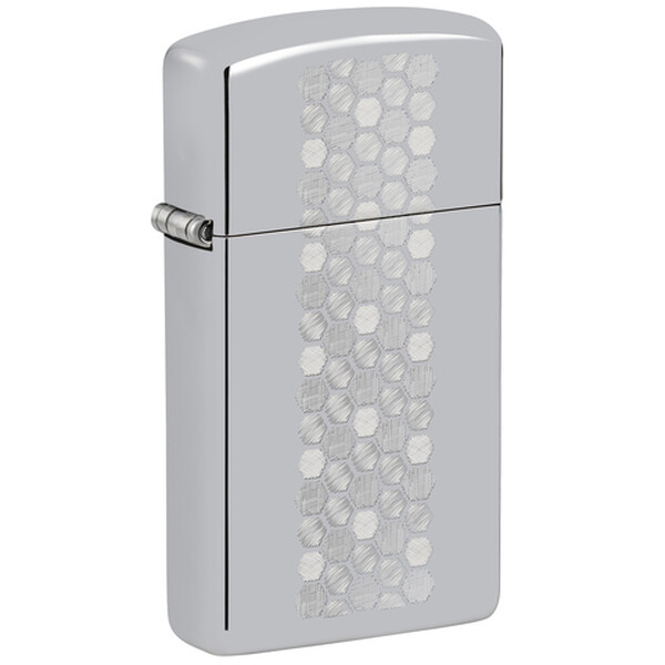 Зажигалка ZIPPO Slim Honeycomb Design с покрытием High Polish Chrome, латунь/сталь, серебристая, 29x