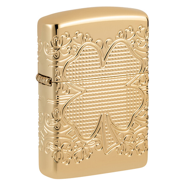 Зажигалка ZIPPO Armor Счастливый клевер с глянцевым золотистым покрытием | Lucky Clover High Polish