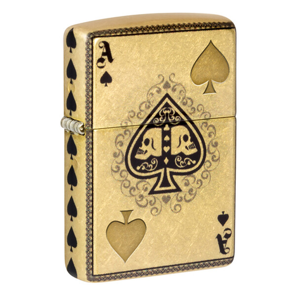 Зажигалка ZIPPO Ace of Skulls Design с покрытием 540 Tumbled Brass, латунь/сталь, золотистая, 38x13x