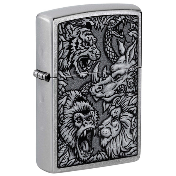 Зажигалка Zippo Jungle Design с покрытием Street Chrome, латунь/сталь, серебристая, 38x13x57 мм