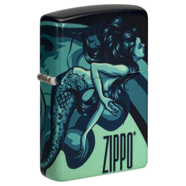 Зажигалка Zippo Mermaid Design с покрытием 540 Matte, латунь/сталь, черная, матовая, 38x13x57 мм