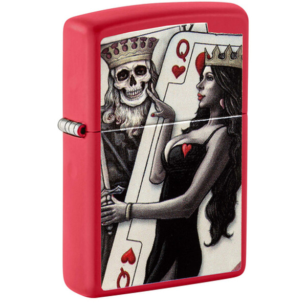 Зажигалка Zippo Skull King Queen Beauty с покрытием Red Matte, латунь/сталь, красная, 38x13x57 мм