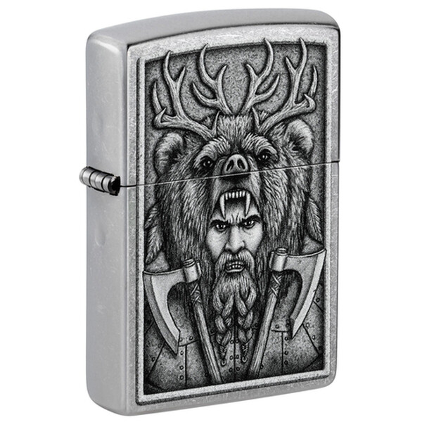 Зажигалка Zippo Barbarian Design с покрытием Street Chrome, латунь/сталь, серебристая, 38x13x57 мм