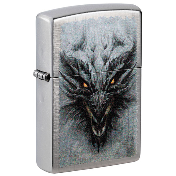Зажигалка Zippo Dragon Design с покрытием Linen Weave, латунь/сталь, серебристая, 38x13x57 мм