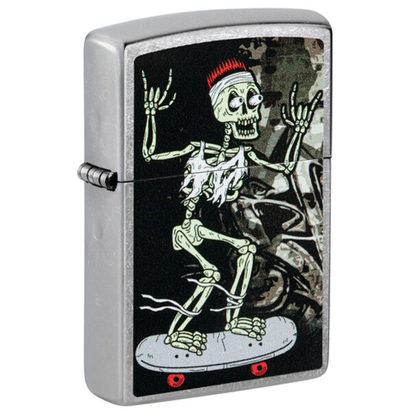 Зажигалка Zippo Skateboard Design с покрытием Street Chrome, латунь/сталь, серебристая, 38x13x57 мм