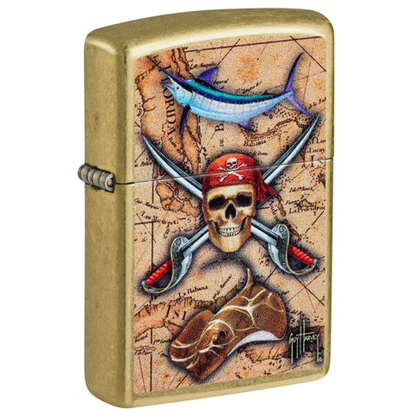 Зажигалка Zippo Guy Harvey с покрытием Street Brass, латунь/сталь, золотистая, 38x13x57 мм