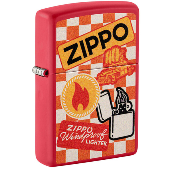 Зажигалка Zippo Retro Design с покрытием Red Matte, латунь/сталь, красная, матовая, 38x13x57 мм