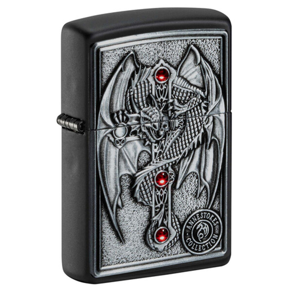 Зажигалка Zippo Winged Dragon Cross с покрытием Black Matte, латунь/сталь, чёрная, 38x13x57 мм