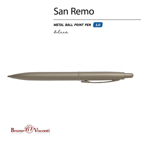 РУЧКА "SAN REMO" ШАРИКОВАЯ, АВТОМАТИЧЕСКАЯ, МЕТАЛЛИЧЕСКИЙ КОРПУС ШАМПАНЬ 1.00 ММ, СИНЯЯ шампань