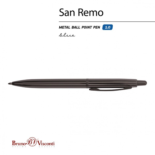 РУЧКА "SAN REMO" ШАРИКОВАЯ, АВТОМАТИЧЕСКАЯ, МЕТАЛЛИЧЕСКИЙ КОРПУС ВОРОНЕНАЯ СТАЛЬ 1.00 ММ, СИНЯЯ вороненая сталь