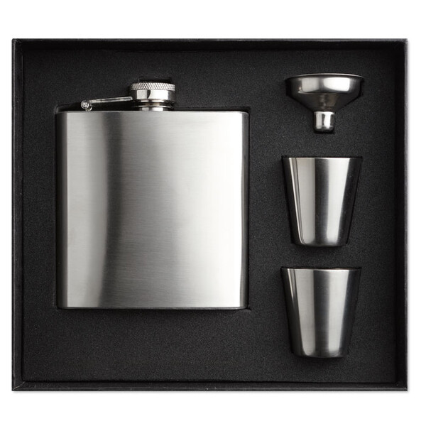 Набор SLIMMY FLASK SET фляга, рюмки и воронка, тускло-серебряный