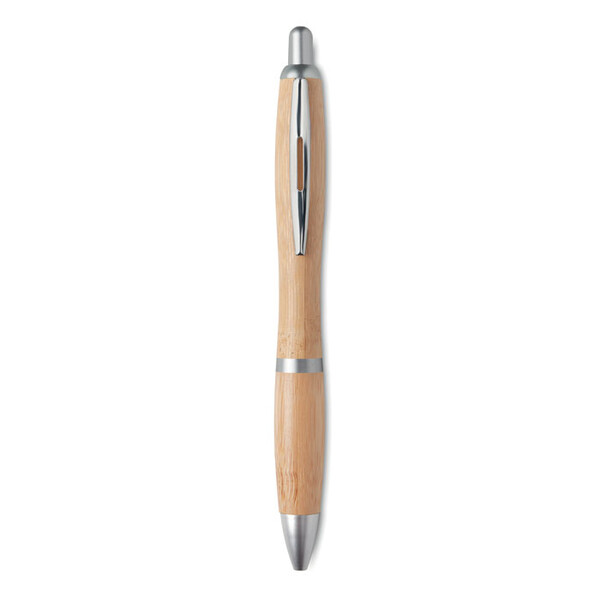 Ручка шариковая из бамбука и пл тускло-серебрян