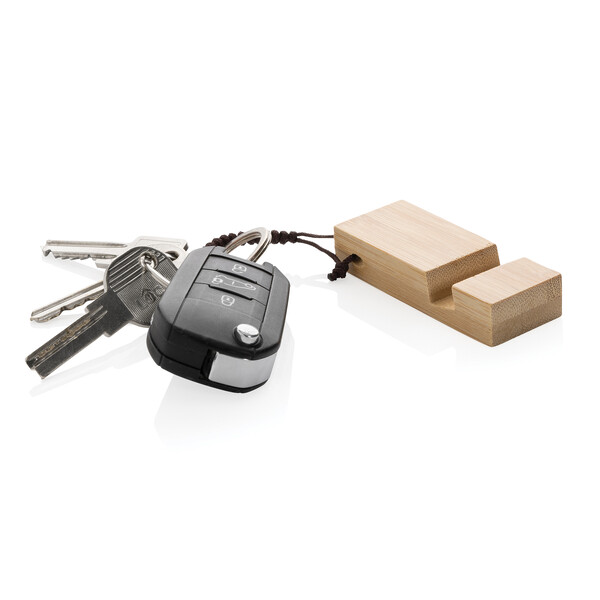Бамбуковая мини-подставка для телефона Standkey с кольцом для ключей коричнев