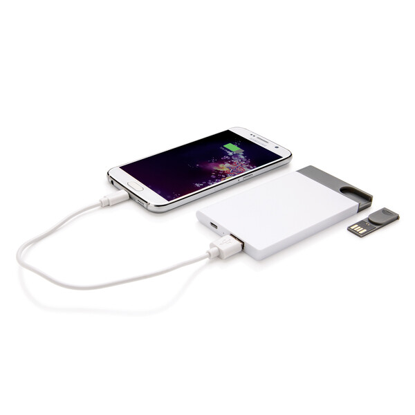 Зарядное устройство с USB–флешкой на 8 ГБ, 2500 mAh бел