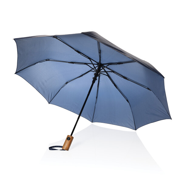 Зонт с автоматическим открыванием Kaycey из rPET и древесины акации AWARE™, d54 см темно-син