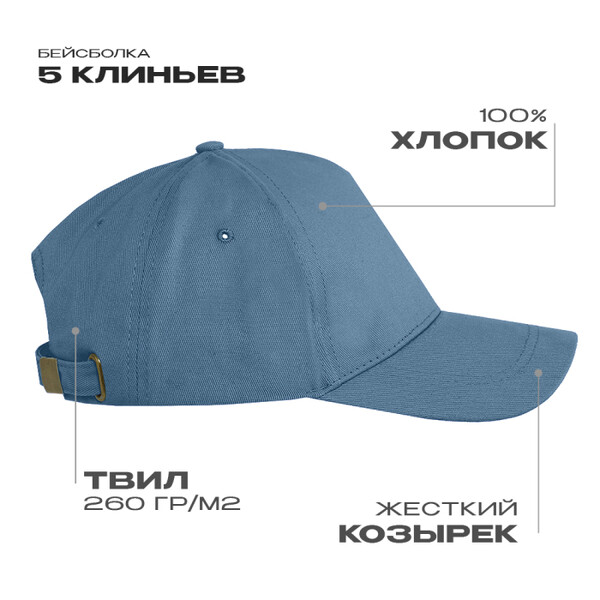 Бейсболка STAN 5 клиньев хлопок 260, 12, Деним,  (77)  (56-58/ONE SIZE)