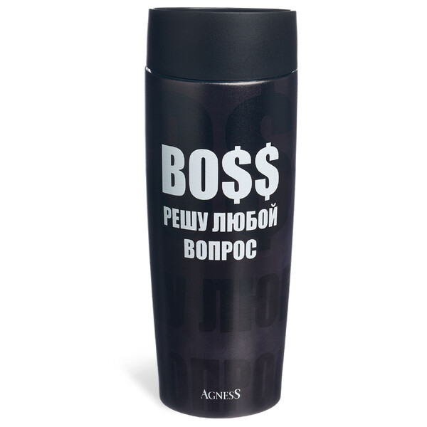 ТЕРМОКРУЖКА AGNESS  "BOSS" 360МЛ, КОЛБА НЕРЖ.СТАЛЬ 18/10